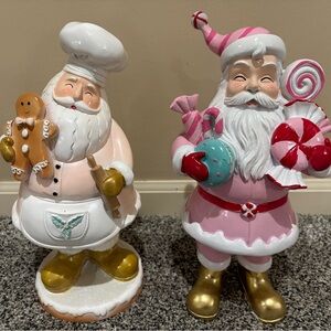 Holiday Santa Figurine Set - Pink and White